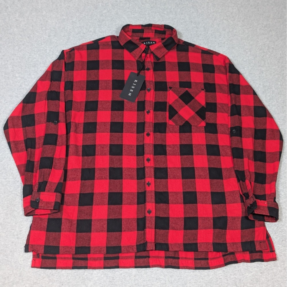 Risen Oversized Flannel Button Up Shirt Womens Size Small Buffalo Plaid New
